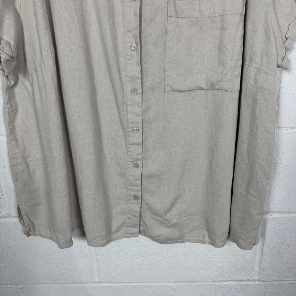 Ava & Viv Button Up Top Plus SZ 3X Linen Blend Wrap-Back Neutral Beach Coastal - Picture 4 of 12